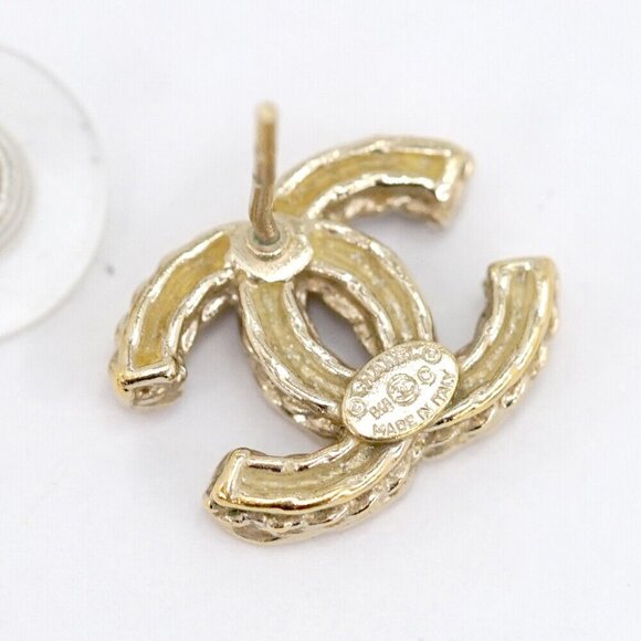 CHANEL CC Logos Rhinestone Stud Earrings Gold Tone B15B Auth w/Box #8847 - Picture 3 of 6